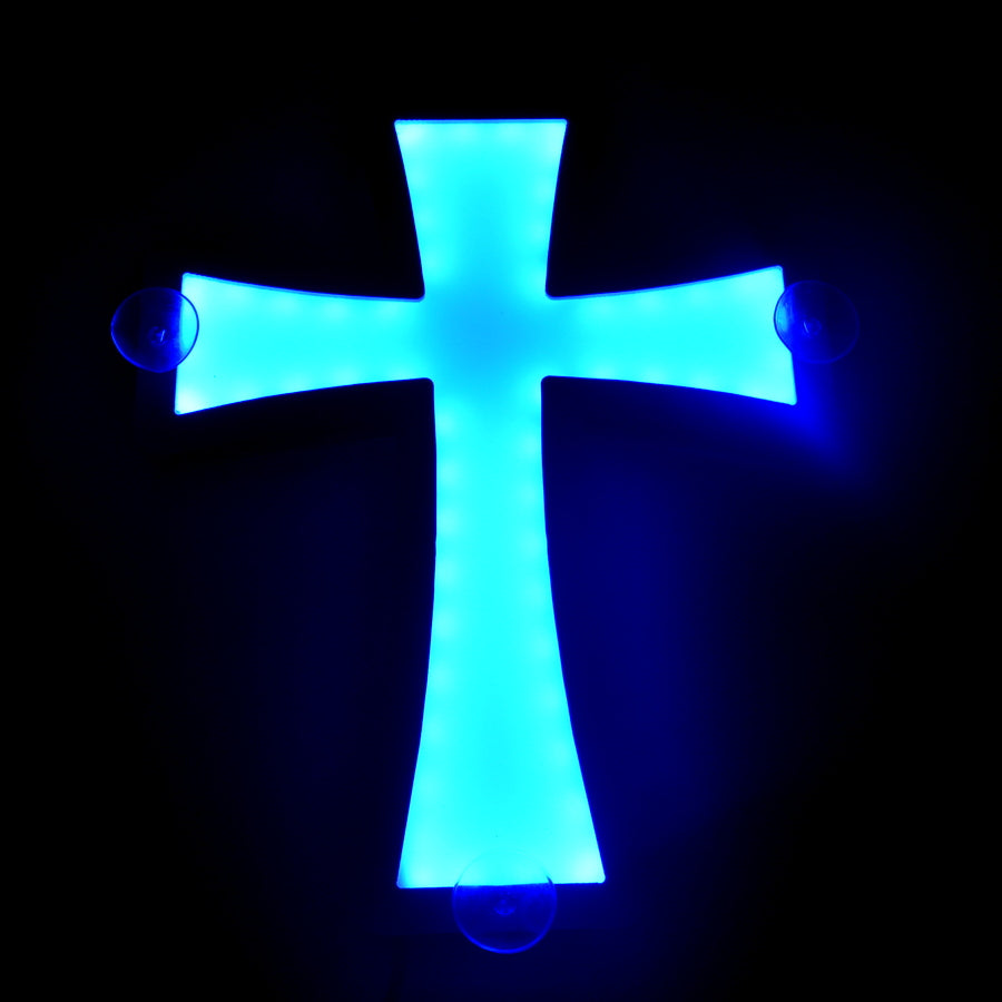 3D Illuminated Cross with Blue Light, 30 × 23 × 2.5 cm