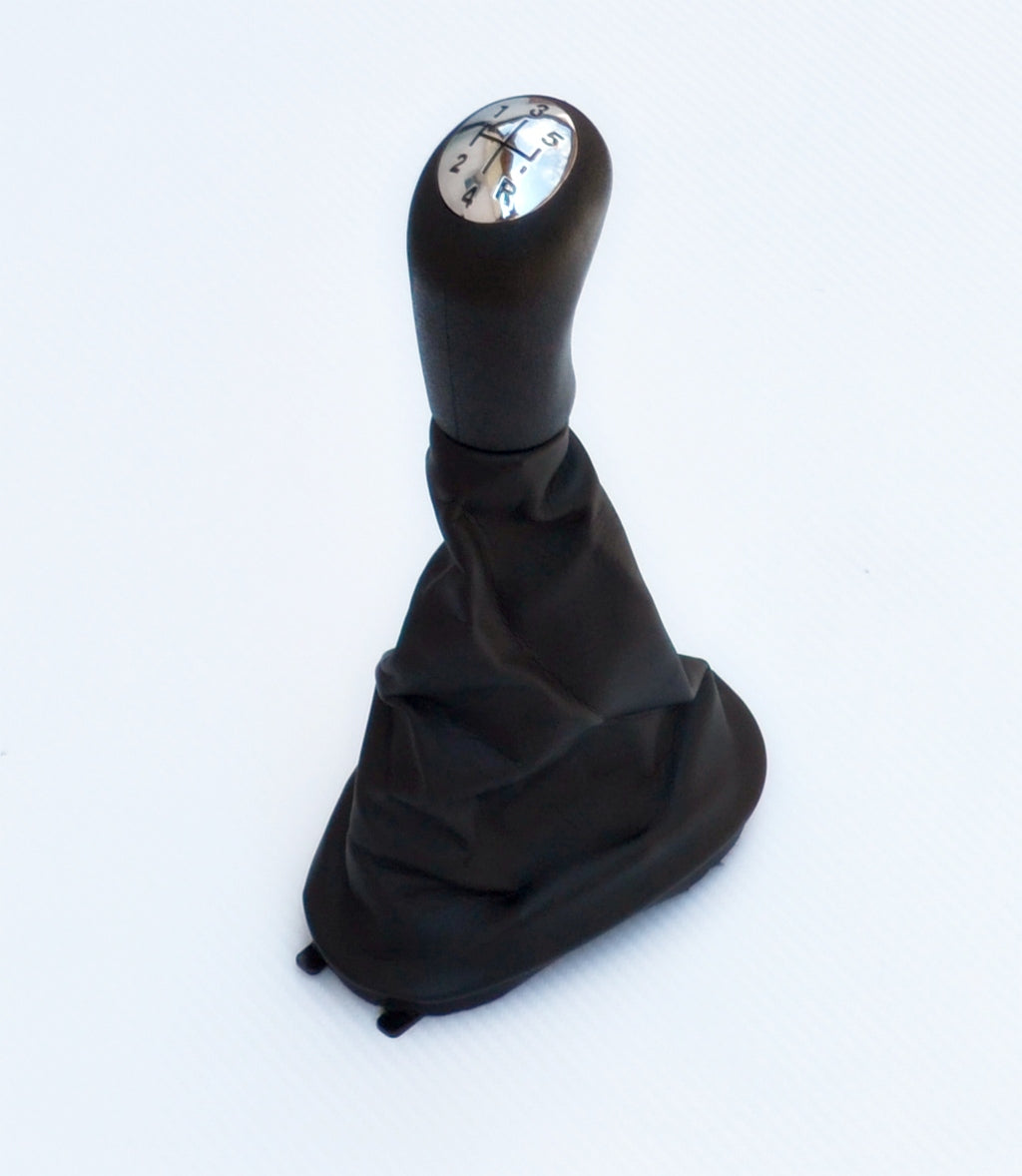 Pommeau de levier de vitesses avec soufflet – adapté pour Renault Clio 2001–2004, 5 vitesses, plastique noir et cuir, chrome avec marquage