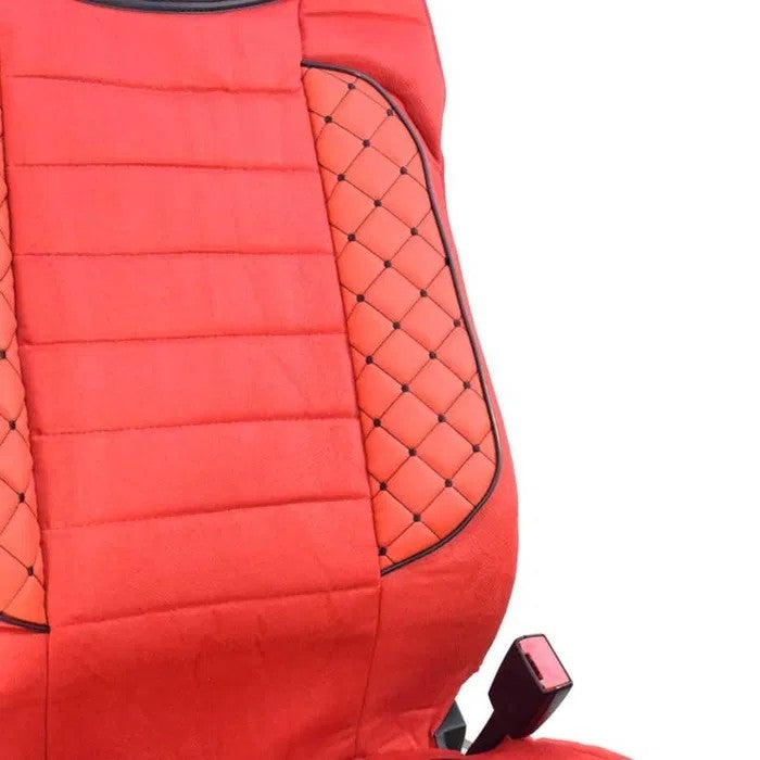 Deluxe Seat Covers – suitable for DAF 106, DAF XF, DAF XG and DAF XG+, Red Leather and Suede, 2014+