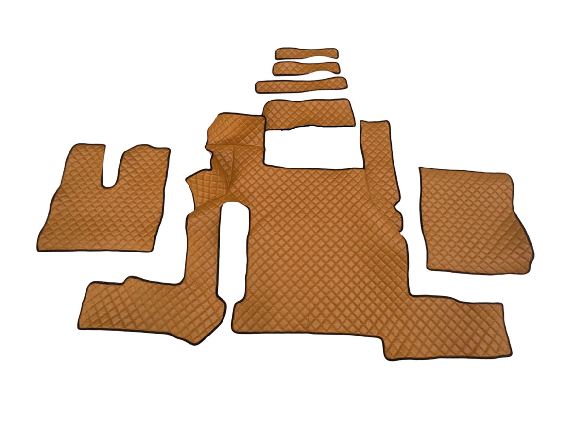 Leather Floor Mats – suitable for MAN TGX Manual, Two Drawers, Brown, 2018+