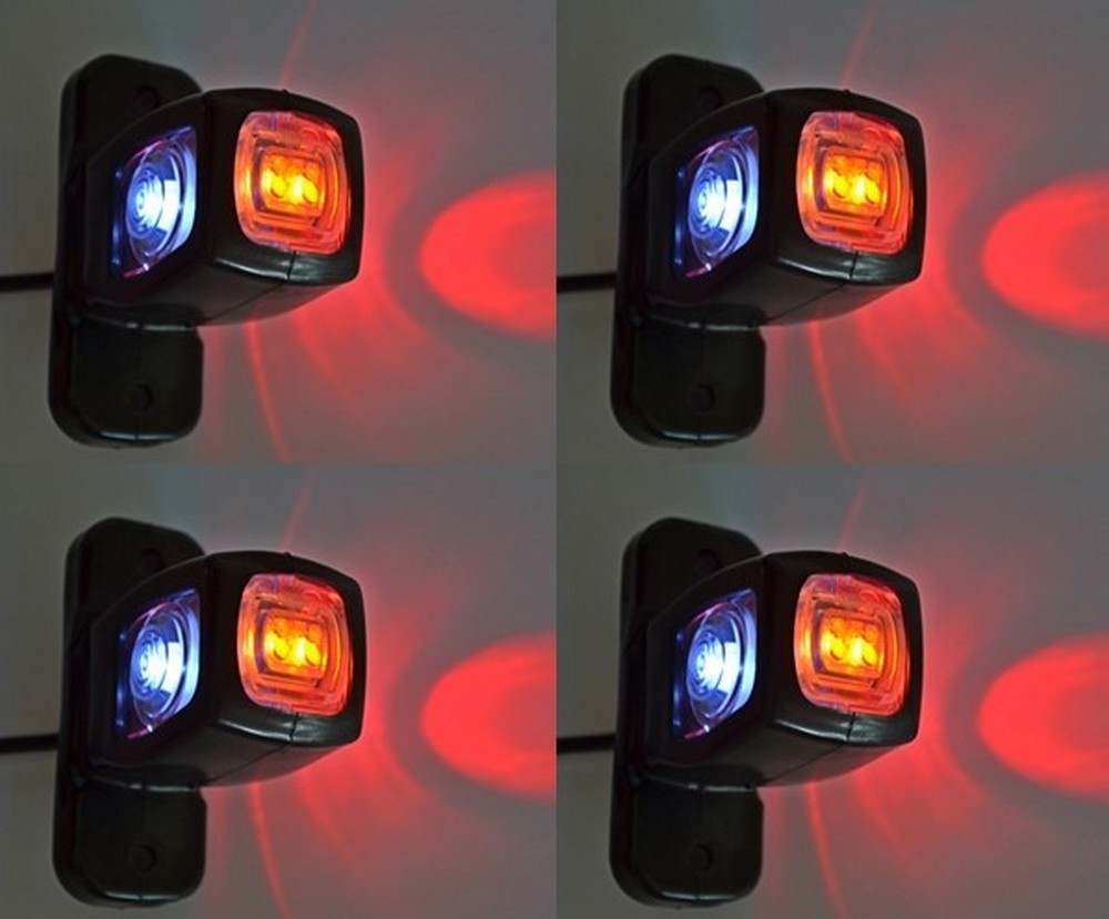 Avertisseur lumineux LED triple rectangulaire, corps court, 12/24 V