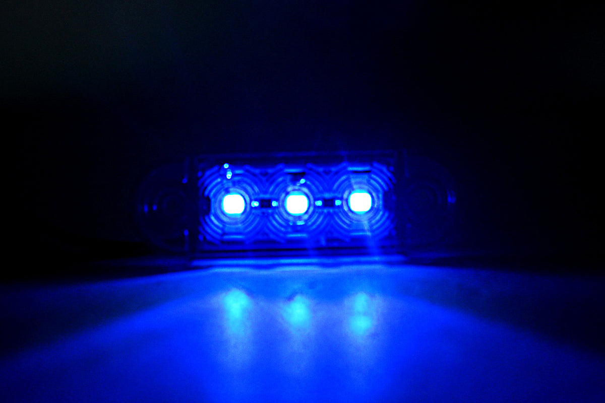 Mini feu de gabarit à LED, 3 LED bleues, 12/24 V, homologué E-Mark