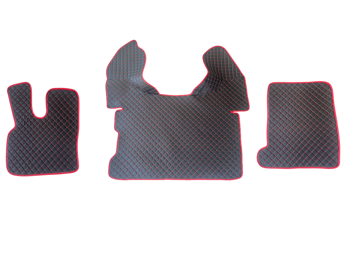 Black Eco Leather Floor Mats – suitable for DAF 106, Red Stitching, Anti-Slip, 2014+