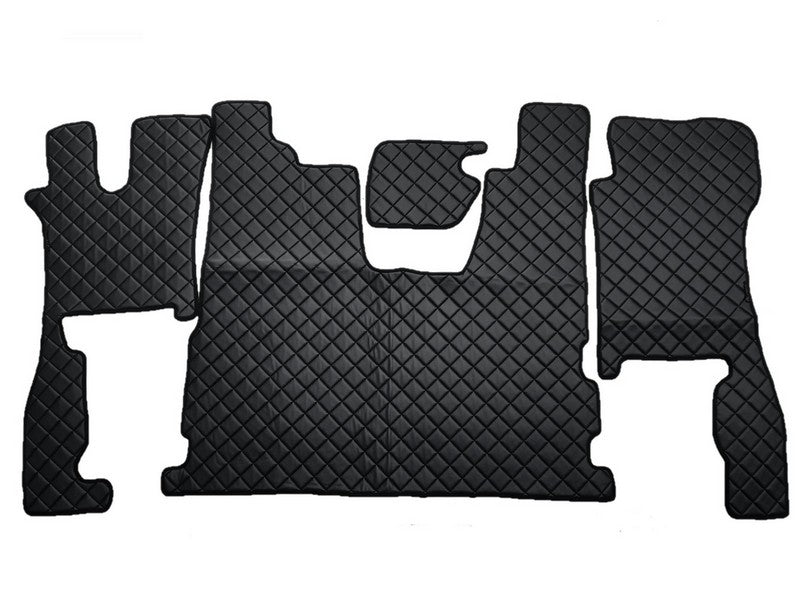 Tapis de sol en cuir synthétique (éco-cuir) noir – adapté pour Scania R 2016+, surpiqûres noires