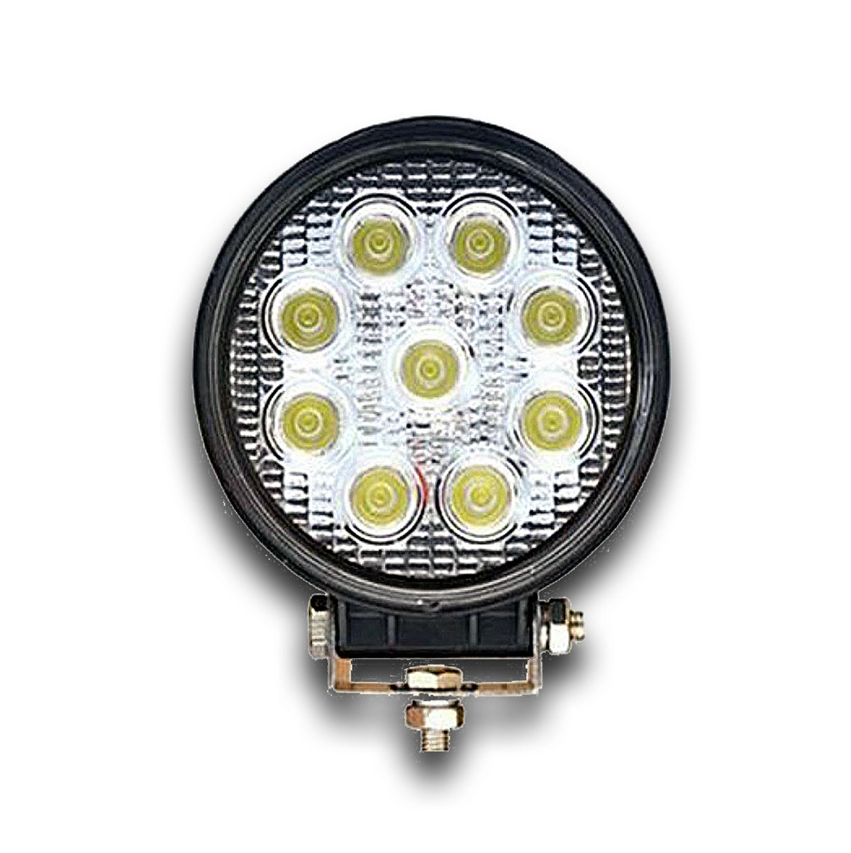 Projecteur de travail LED rond plat, 27 W, 9 diodes, boîtier en aluminium, fixation inférieure