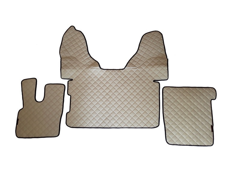 Tapis de sol en cuir synthétique (éco-cuir) beige – adaptés pour DAF XF 106, 2015+, surpiqûres beige