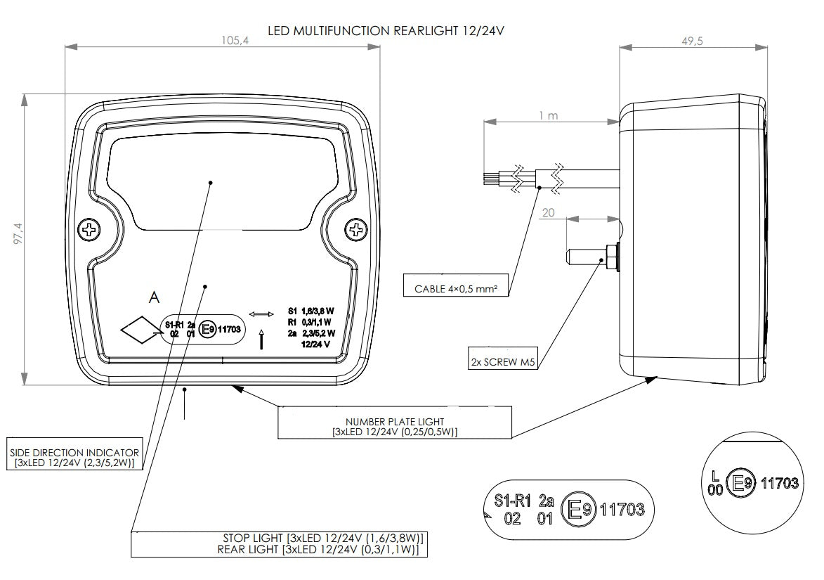 Kleine LED-Heckleuchte für Anhänger und Lkw – 6 Dioden, 12/24 V