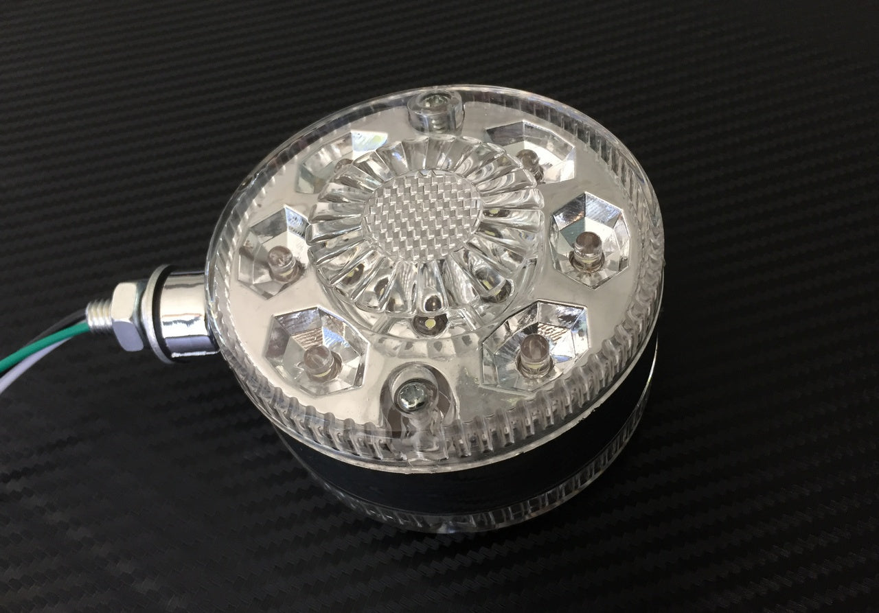 Кръгла хромирана LED светлина за камион – 12 LED диода, 12V, червен/бял габарит и мигач