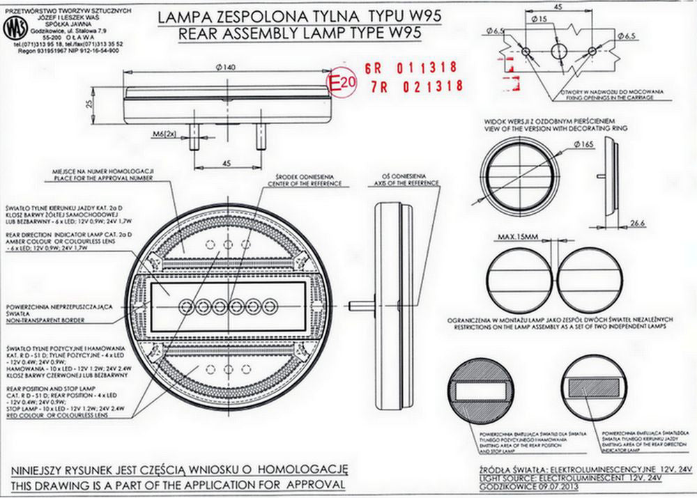 Schmale LED-Heckleuchte im Hamburger-Design – 12/24V, 140 x 25 mm