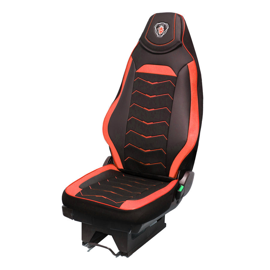 Housses de siège adaptées pour Scania R 2004–2016, noir et rouge, cuir et Alcantara