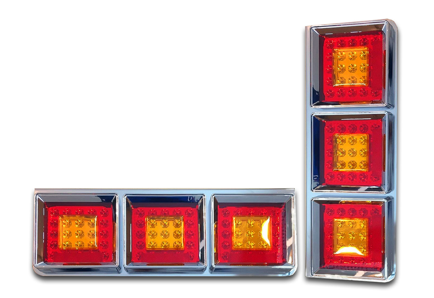 Комплект LED хромирани задни светлини – 3 квадратни стоп лампи тип „хамбургер“