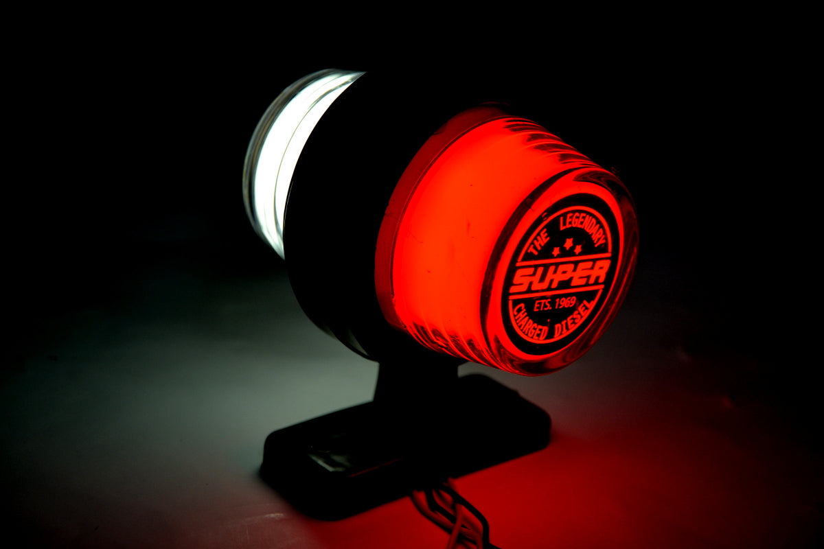 Neon-Seitenmarkierungsleuchte, kurzer Arm, rot/weiß, 12/24V, 110 x 90 mm