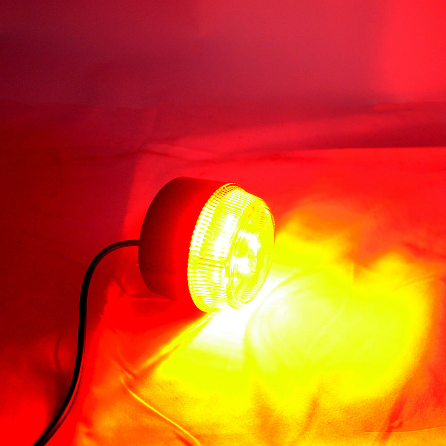 Roter Mini-LED-Rundumblitzer – 10–30 V, 70 mm Durchmesser, Schnellblitz- und Drehfunktion