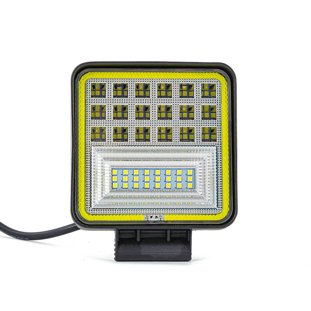 Quadratischer LED-Arbeitsscheinwerfer – 48 W, 42 LEDs, weißer Angel-Eye-Ring für zusätzliche Fahrzeugbeleuchtung