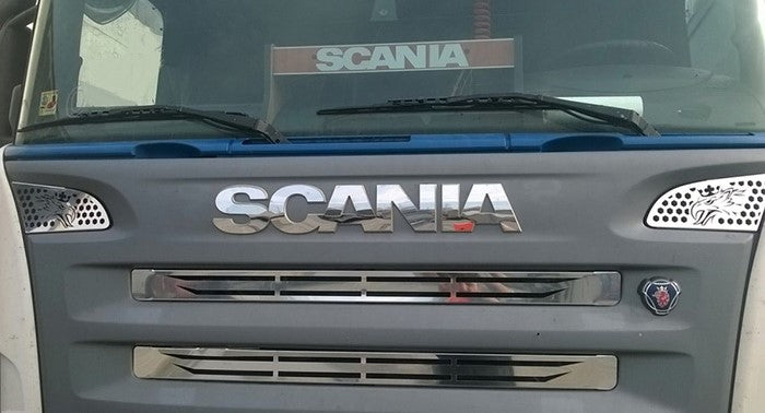 LED декоративен комплект от неръждаема стомана – подходящ за Scania R/P 2004–2009 г., бяла светлина, 2 части