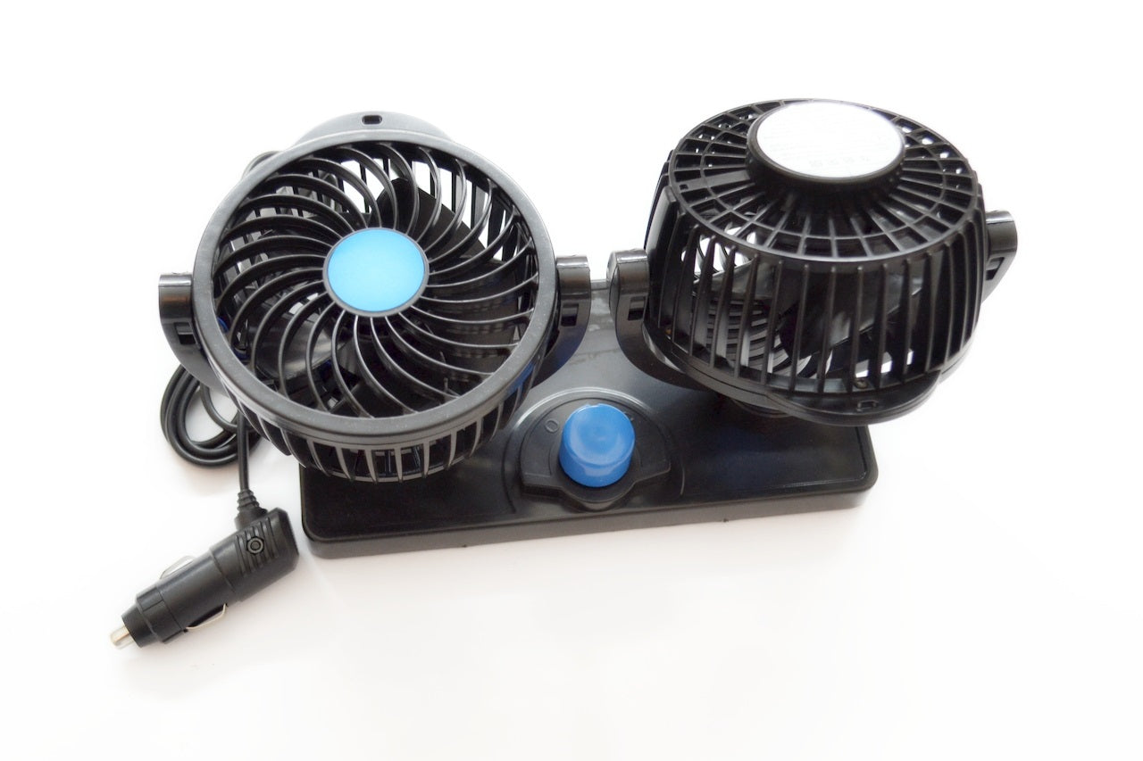 Ventilateur double 12 V Hurricane – Ventilateur intérieur auxiliaire noir pour véhicule