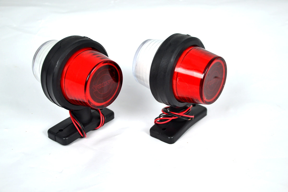 Неонен габаритен страничен фар – червен/бял, подходящ за Volvo Logo, 12/24V, 110 x 90 mm, гумена основа 720 mm