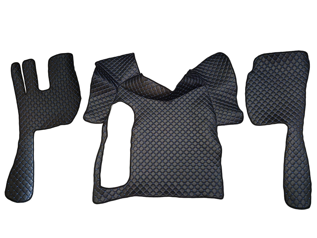 Tapis de sol en cuir – adapté pour Volvo FH12/FH16 2002–2012, boîte manuelle, noir avec surpiqûres bleues