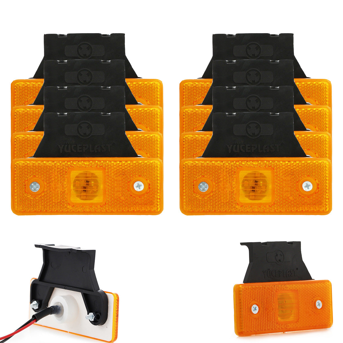 Feu de gabarit latéral LED jaune, 12/24 V, 4 LED, 110×42×6 mm avec support