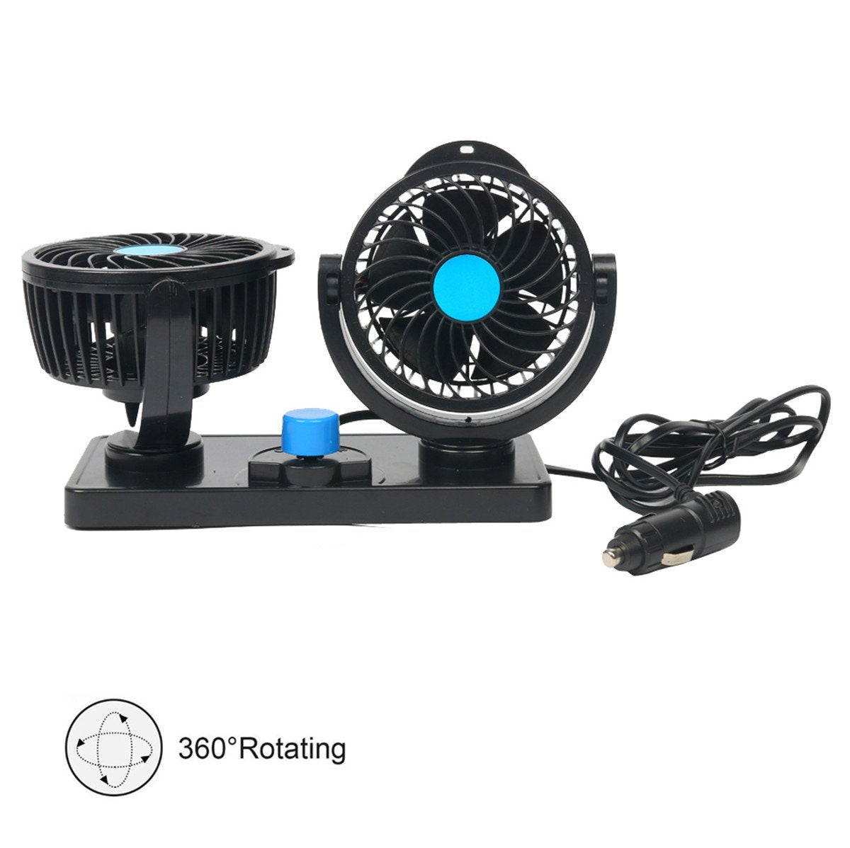 Ventilateur double 12 V Hurricane – Ventilateur intérieur auxiliaire noir pour véhicule