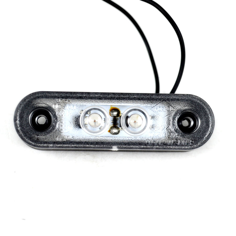 Feu de position LED clignotant, 2 LED SMD, double embase noire, cabochon blanc, ambre, 12/24 V, 79 x 23 mm