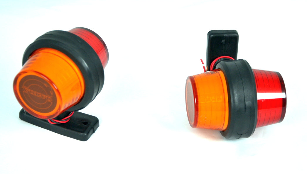 Неонова габаритна лампа – червена/жълта, къс тип „рог“, подходящ за Volvo лого, 12/24V, 110 x 90 mm, гумена основа 720 mm