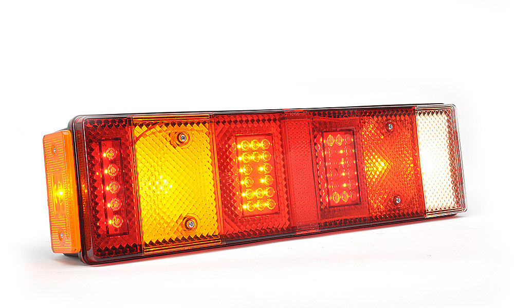 Left Universal Rear Combination Lamp, Bulb and LED, 12/24V, 450×115×80 mm