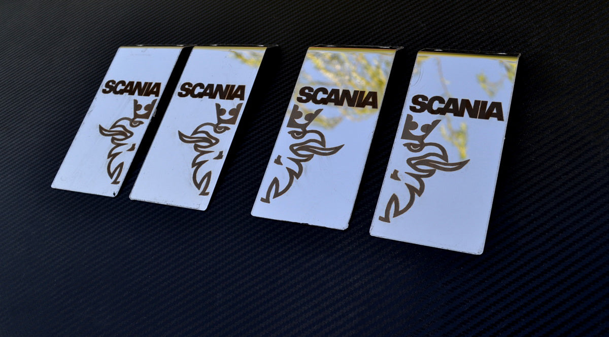 Supports de bavettes adapté pour camions Scania – Jeu de 4 en inox avec logo Griffin, 165 x 70 mm