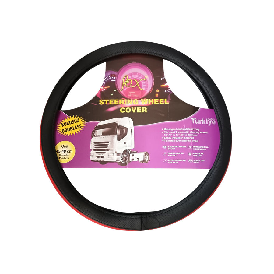 Housse de volant pour camion, noir avec rouge, 45–48 cm, cuir véritable