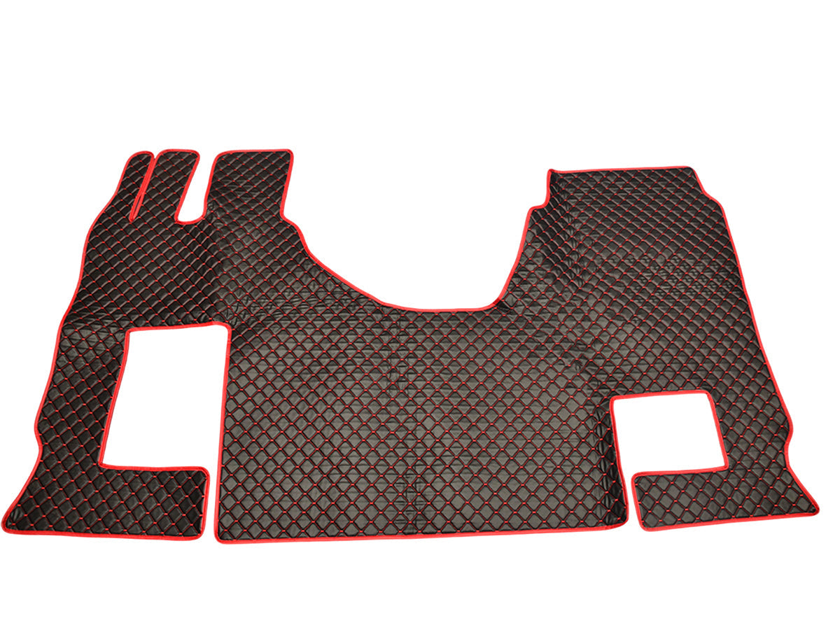 Δερμάτινα πατάκια δαπέδου κατάλληλα για Mercedes Actros MP4 – μαύρα με κόκκινη ρέλι, αντιολισθητικά
