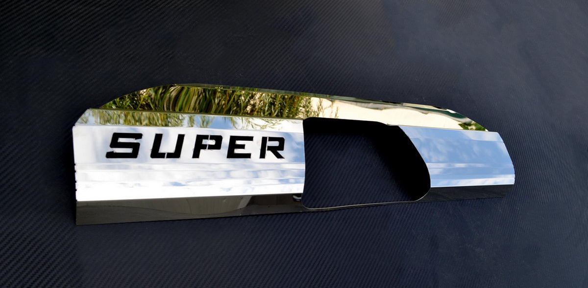 Décoration de cadre d’échappement – Acier inoxydable, logo SUPER, adaptée pour Scania 2010–2016, 680 x 175 mm