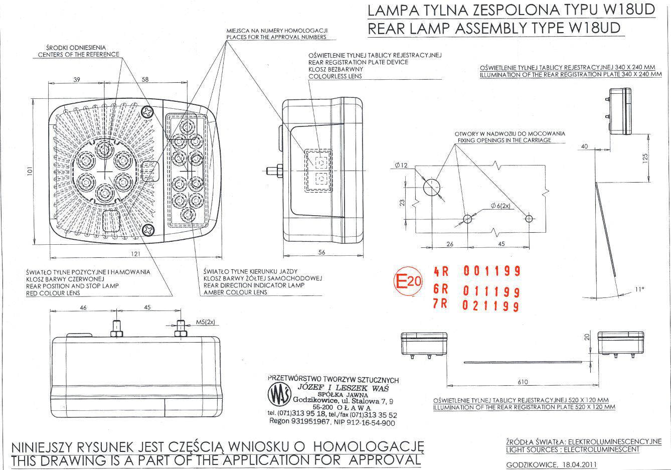 Petit feu arrière à LED pour remorque – 12/24 V, 16 LED