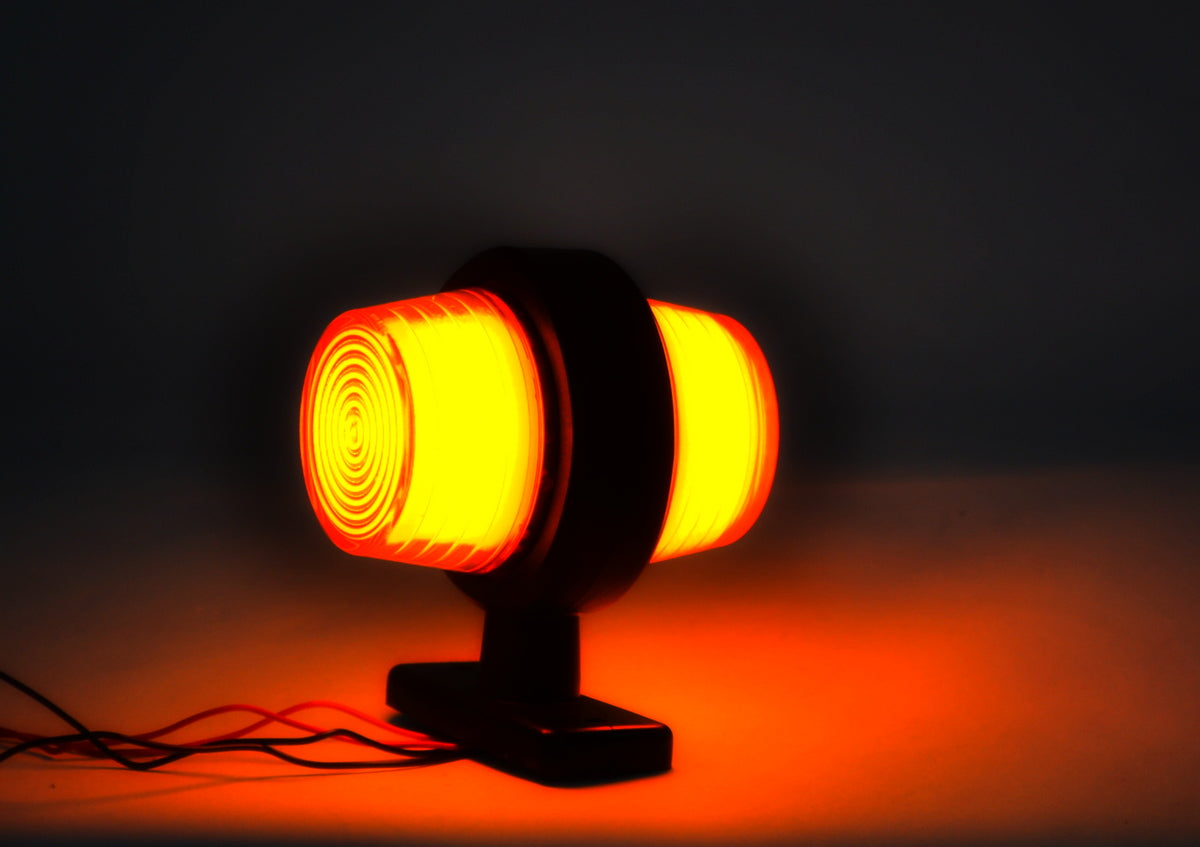 Feu de gabarit latéral à corne courte néon 12/24 V jaune/jaune 110 x 90 mm avec base en caoutchouc 720 mm