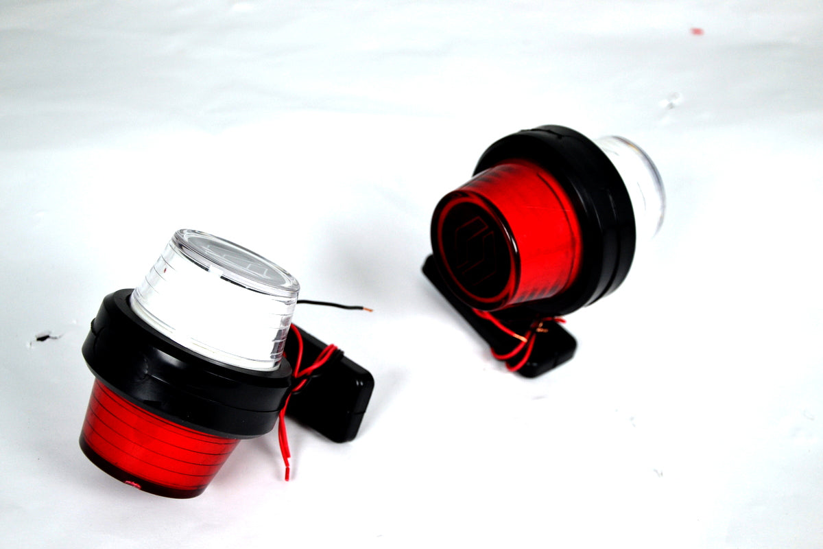 Feu de gabarit latéral néon – type corne courte, rouge/blanc, adapté pour logo Renault, 12/24 V, 110 x 90 mm, embase caoutchouc 720 mm