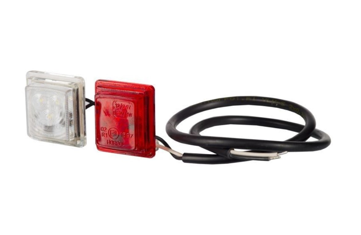 Éléments lumineux LED encastrables, rouge/blanc, 12/24 V, 35 x 35 x 20 mm, câble 500 mm