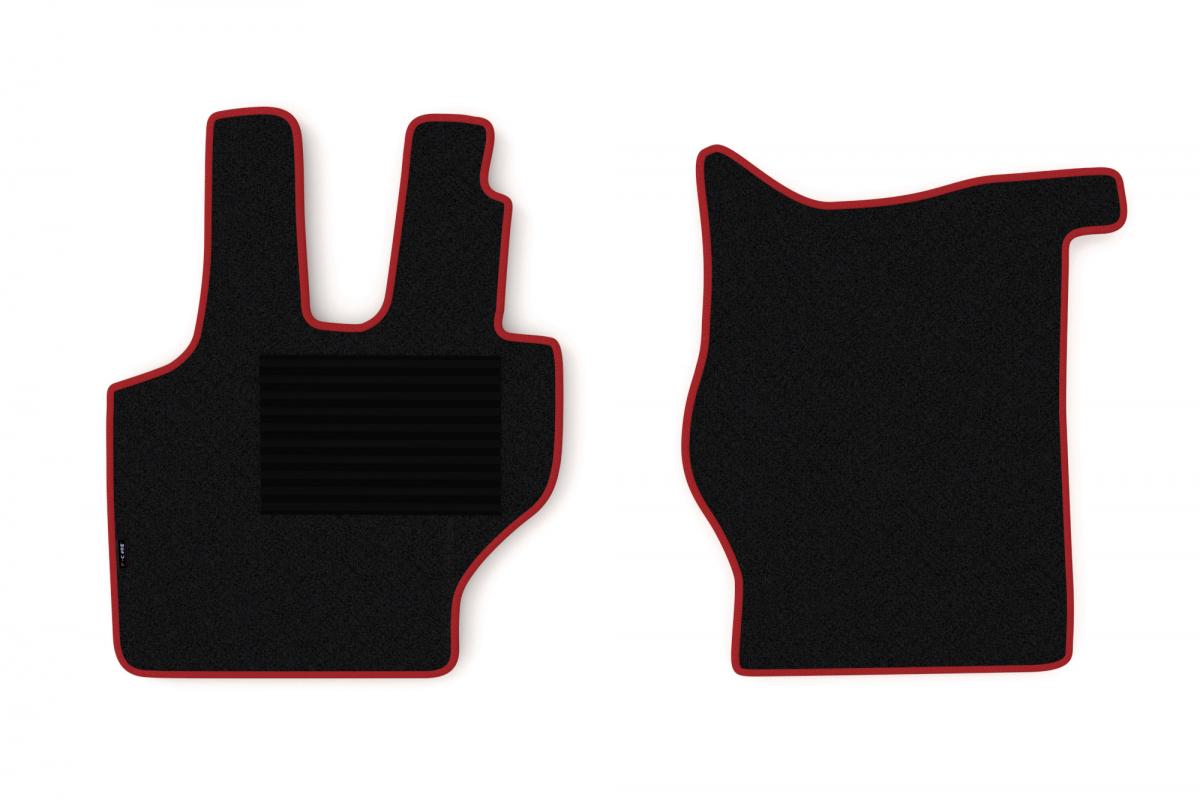 Jeu de tapis de sol moquette – adapté pour Mercedes 814/817, conducteur et passager, bord rouge