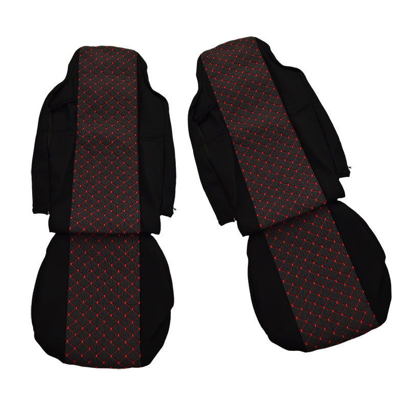 Комплект калъфи за седалки, подходящ за MAN TGX 2017+ – черни с червени акценти, полиестер и еластан