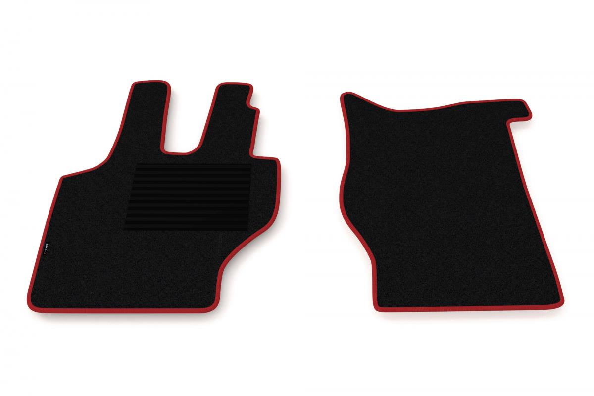 Jeu de tapis de sol moquette – adapté pour Mercedes 814/817, conducteur et passager, bord rouge