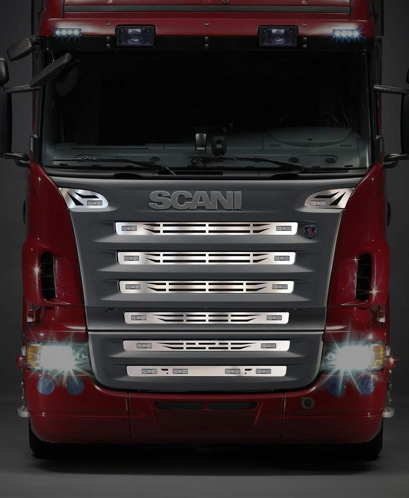 Kit de décoration de calandre avant – acier inoxydable, 8 pièces, adapté pour Scania R 2004–2009