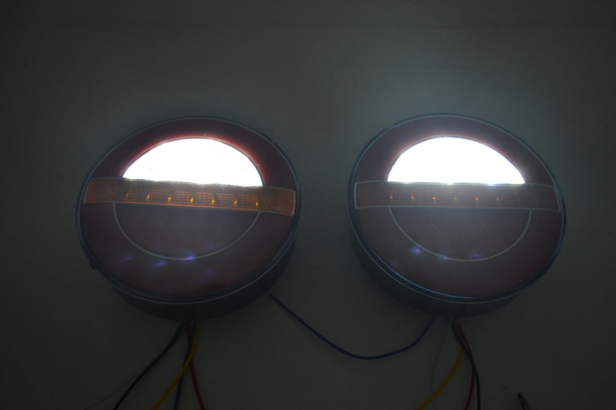 Linkes LED-Hamburger-Rücklicht, Rot/Weiß, 24V, dynamischer Blinker, 140 mm