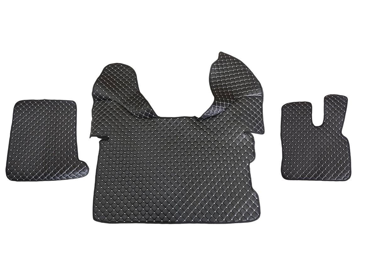 Black Eco Leather Floor Mats – Right-Hand Drive, Suitable for DAF 106, White Stitching, 2015+