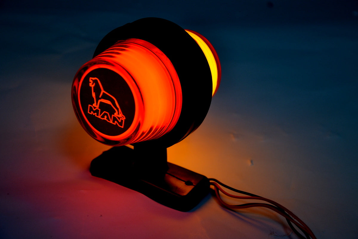 Feu de gabarit latéral néon – rouge/jaune adapté pour logo MAN, 12/24 V, 110 x 90 mm