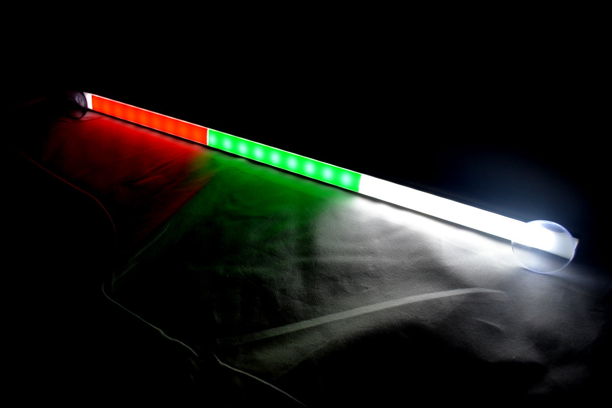 Gyrophare tubulaire à LED, 50 cm, blanc/vert/rouge, 12/24 V