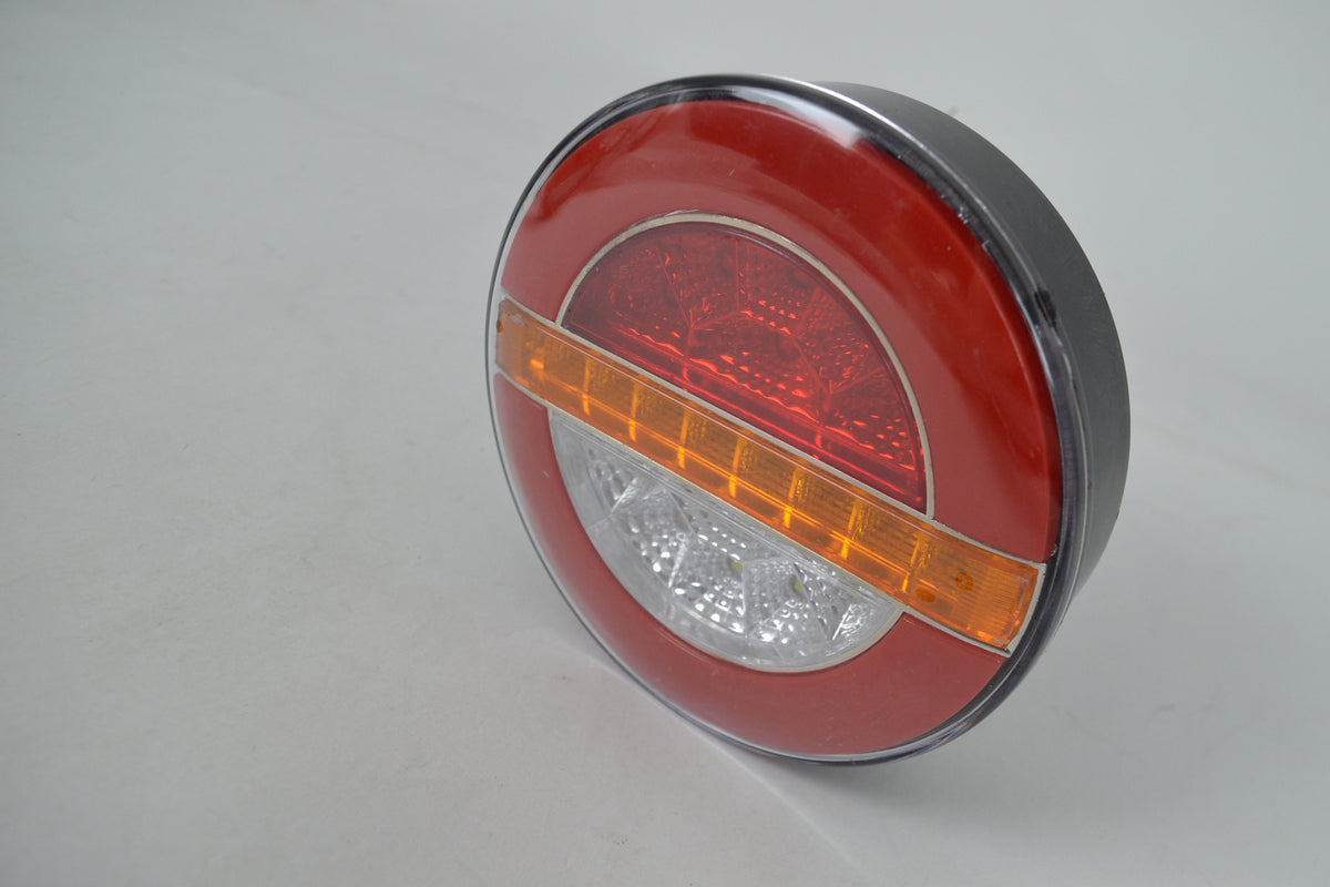 Linkes LED-Hamburger-Rücklicht, Rot/Weiß, 24V, dynamischer Blinker, 140 mm