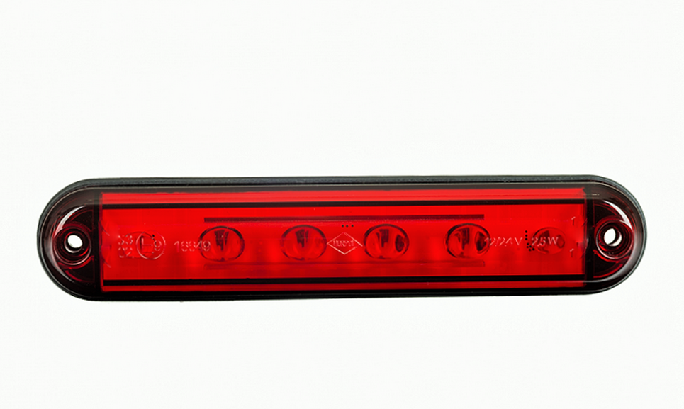 Troisième feu stop LED court, 6 diodes, 12/24 V, lentille rouge