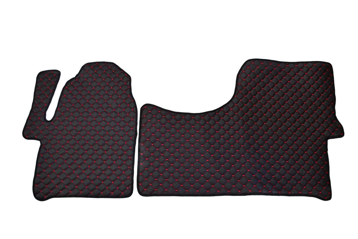 Black Leather Floor Mats – suitable for Mercedes Sprinter II 2006–2017, Red Stitching