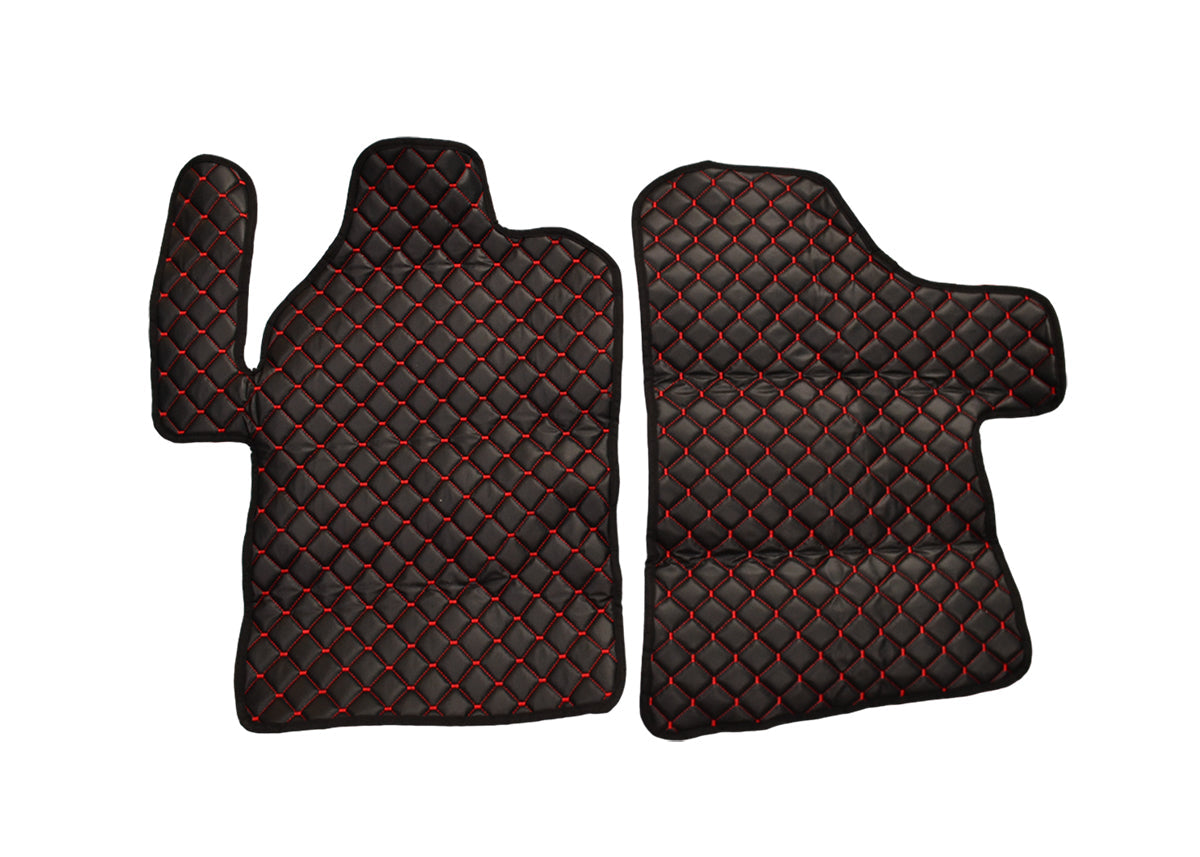 Δερμάτινα πατάκια δαπέδου – κατάλληλο για Mercedes Vito II και Mercedes Viano II 2004–2014, μαύρο με κόκκινη ραφή