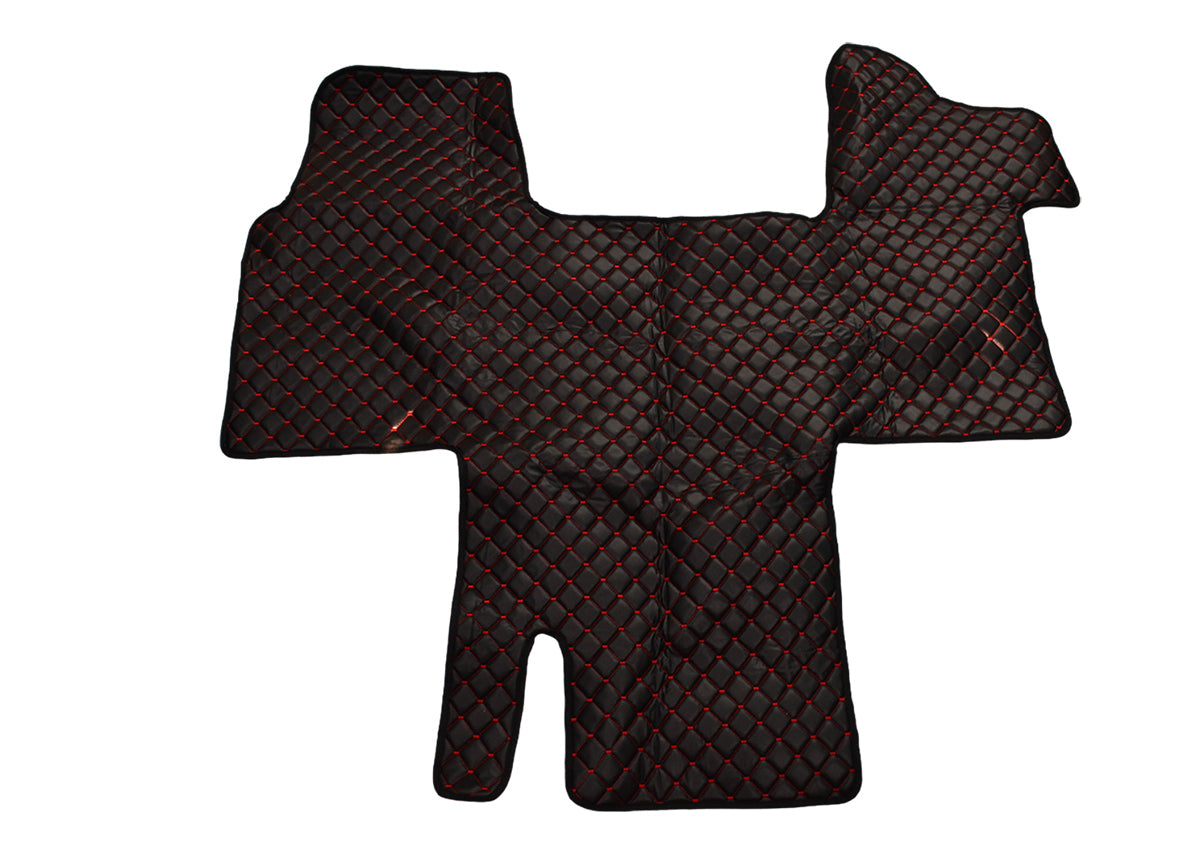 Tapis de sol en cuir synthétique (éco-cuir) noir – adapté pour Renault Master III 2010+, 1+1, surpiqûres rouges