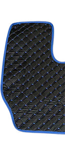 Tapis de sol en cuir synthétique (éco-cuir) noir – adapté pour Volvo FH 2013+, surpiqûres bleues