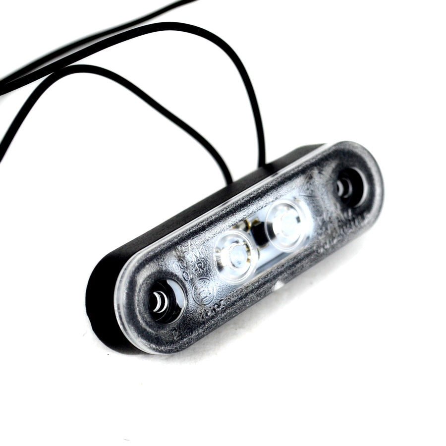 Feu de position LED clignotant, 2 LED SMD, double embase noire, cabochon blanc, ambre, 12/24 V, 79 x 23 mm